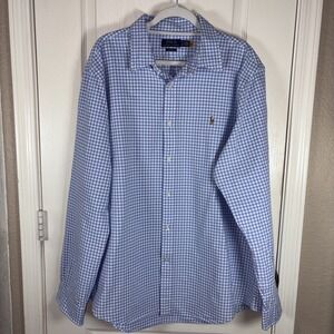 Polo Ralph Lauren Men's Shirt XXL Light Blue White Check Classic Fit Heavy Cotto